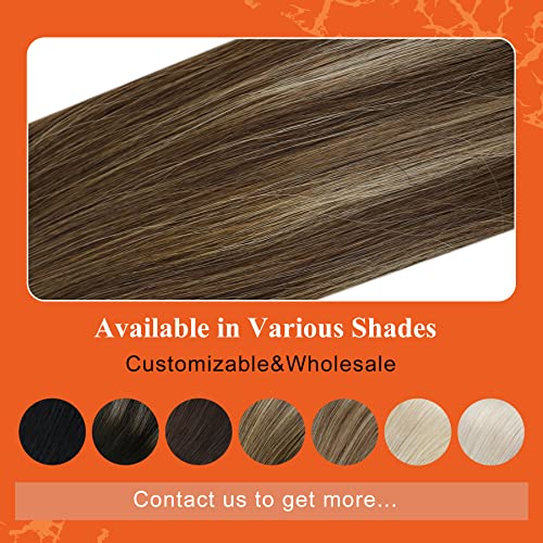 Full Shine Human Hair Tape in Extensions Color 4/24/4 Medium Brown to Honey Blonde 22 Inch Real Human Hair Tape in Extensions Silky Straight Travel Friendly Styling 20Pcs 50gram