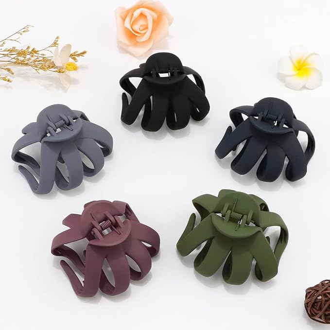 Large Octopus Matte Jumbo Hair Clips for Thick Hair - 5 Pieces 3.15" Cute Giant Jaw Clips for Women
