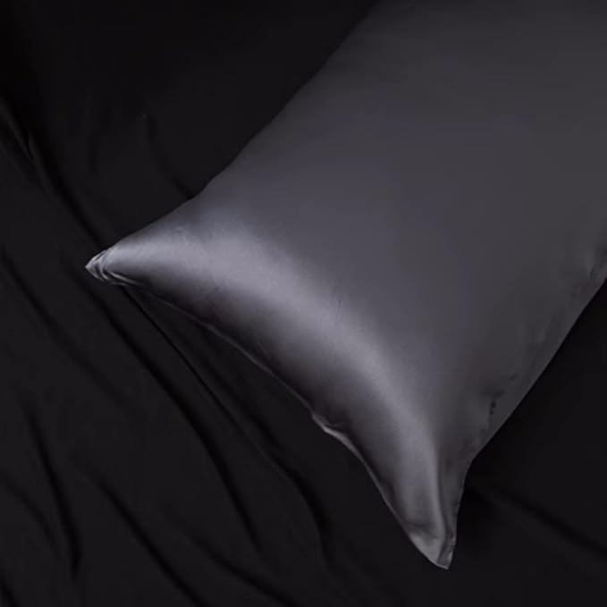 Pure Mulberry Silk Pillow Cases Standard Size, Oeko-TEX Certified 100% Silk Pillowcase for Hair and Skin, Premium 22 Momme silk zippered pillowcase, USA, Dark Gray, 1 Pc 20"x26" (Standard, Slate Grey)