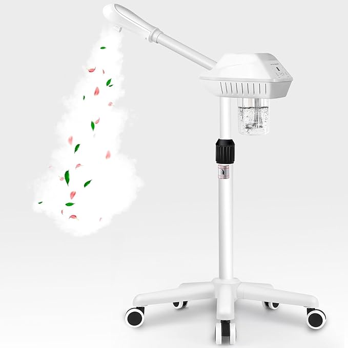 Professional Facial Steamer, Ozone Spa Face Steamer on Wheels, Adjustable Height and Angle,Estheticians Steamer More Steam,Hot Mist Facial Humidifier Atomizer for Spa Beauty, Home Use