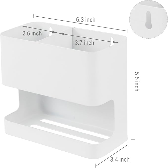 MyGift White Metal Wall Mount Hair Tools Holder with 2 Slots, Salon Hair Styling Accessories Organizer Rack, Blow Dryer, Straightener and Curling Iron Holder