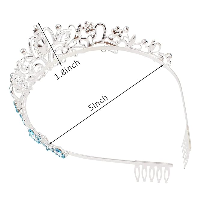 Didder Silver Tiara Crowns for Women - Girls' Elegant Combs and Blue Crystal Princess Crowns for Birthdays, Bridal, Prom and Parties