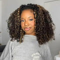 250% Density Kinky Curly Half Wig Human Hair Glueless Wigs Upgrade 3 IN 1 Highlight 1b/27 Half Wig With Drawstring Seamless Clip Ins Flip Over Kinky Curly Human Hair No Glue No Lace 18 Inch