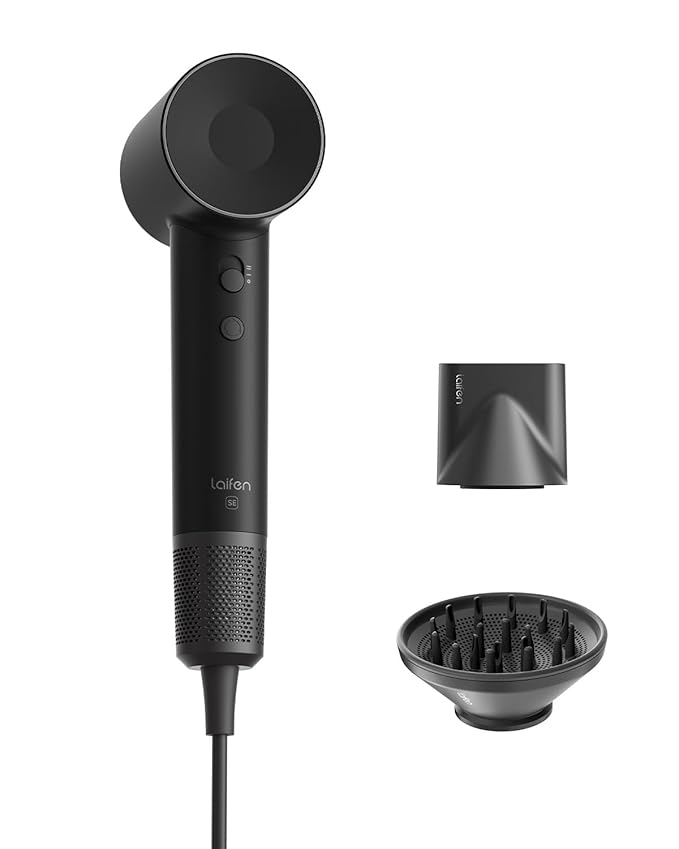 Laifen Hair Dryer SE, 200 Million Negative Ionic Blow Dryer with 105,000 RPM Brushless Motor 1400W Powerful Fast Drying High-Speed Low Noise Hairdryer with Magnetic Attachments