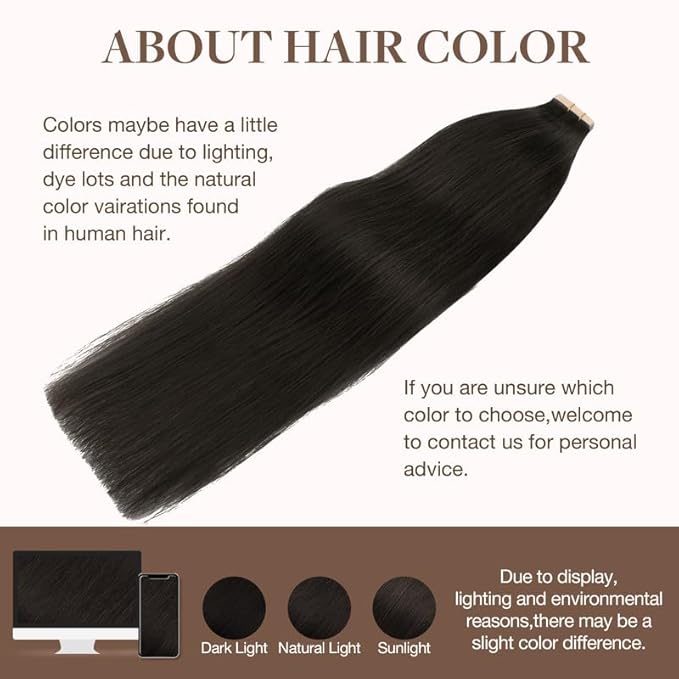 GOO GOO Tape in Hair Extensions Human Hair, 2 Dark Brown, 14inch 100g 40pcs, Skin Weft Seamless Invisible, Silky Straight with Thick Ends, Remy Human Hair