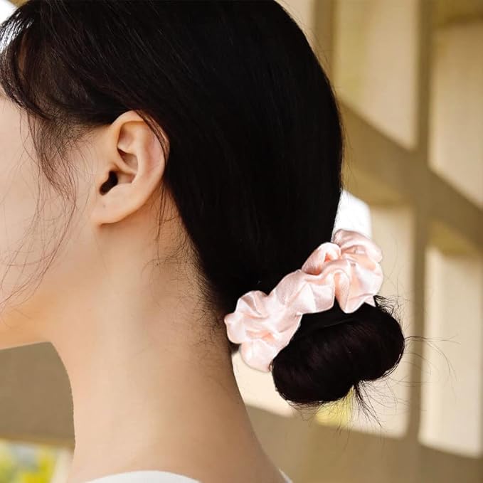 12Pcs Satin Hair Ties, Blush Silk Hair Scrunchies Skinny Hair Ties Ponytail Holder Pink Accessories Gift for Women Girls
