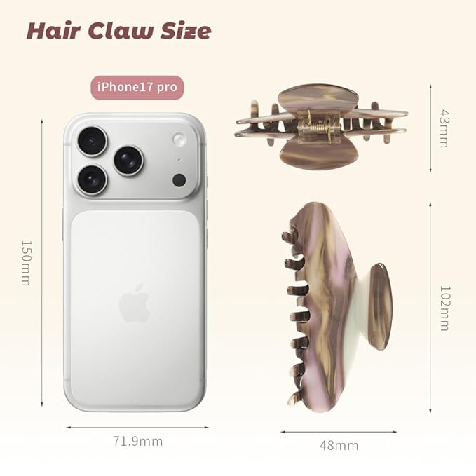 French Hair Claw Clips for Women Grils,4 Inch Strong Hold No Slip Grip Accessories Acetate Material,Not Easily Damaged,Thick or Thin Hair (Brown Marble)