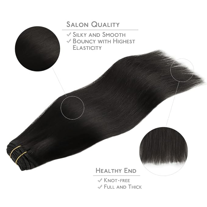 WENNALIFE Clip in Human Hair Extensions, 24 Inch 120g 7pcs Natural Black Hair Extensions Clip In Human Hair Remy Clip in Hair Extensions Real Human Hair Double Weft