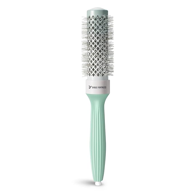 Eagle Fortress Round Brush for Blow Out, Thermal Ceramic Hair Brush for Blow Drying with Ionic Bristle for Professional Blowout Brushing - Green, 32mm