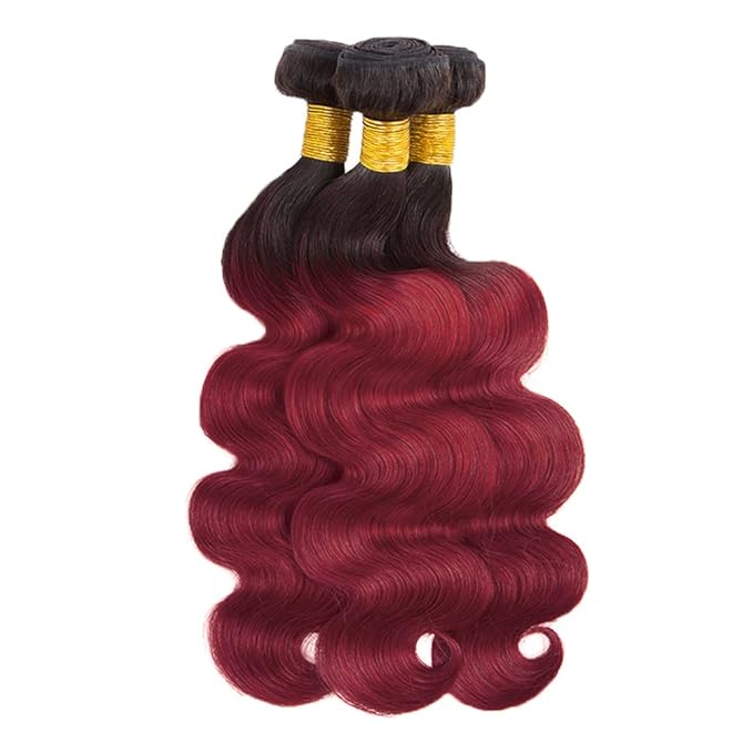 Ombre Human Hair Bundles Burgundy Body Wave Bundles Peruvian Virgin Remy Hair Extensions 22 24 26 Inch Niegmeag Double Weft 2 Tone Black and Red Body Wave Bundle 300g