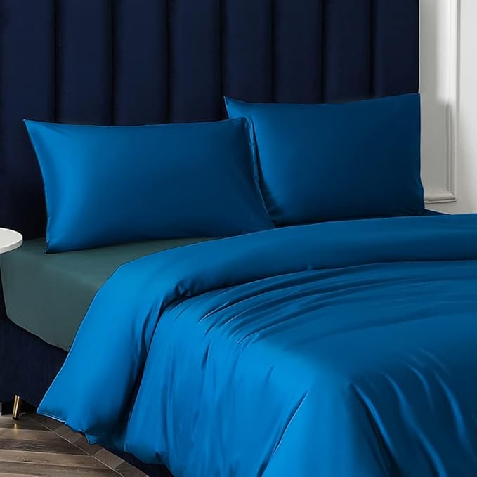 NTBAY Zippered Satin Pillow Cases for Hair and Skin, Luxury Standard Hidden Zipper Pillowcases Set of 2, 20x26 Inches, Royal Blue