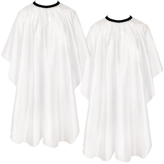 FEBSNOW Professional Hair Cutting Cape, 2 Pcs Hairdressing Barber Salon Cape with Closure Snap for Styling Coloring Hair Hair Cutting Cape Accessories, White