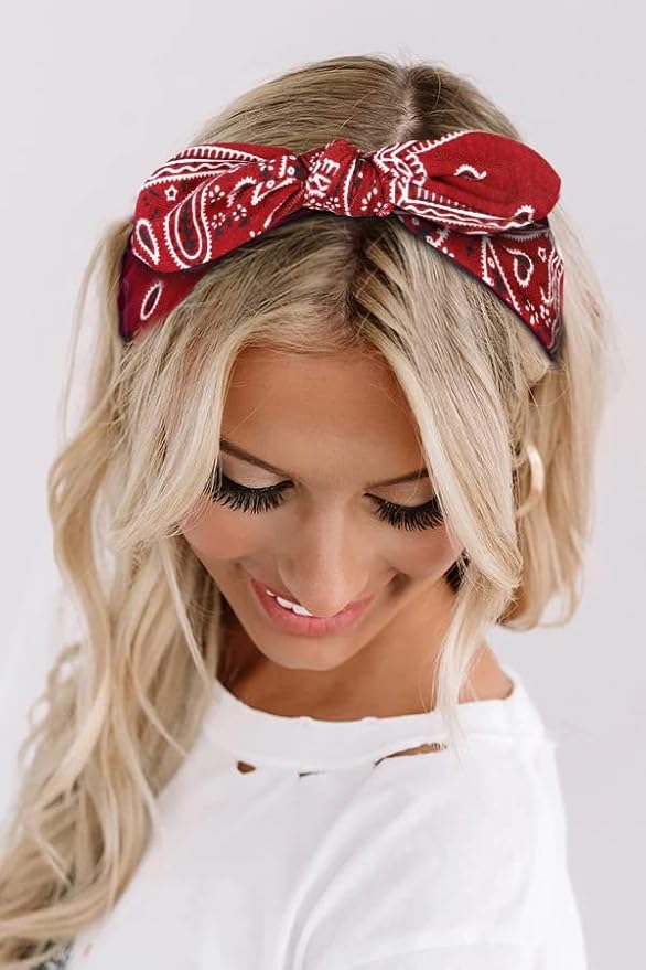 Tobeffect Paisley Bandana Headbands: Cute Summer Hair Accessories - Wide Knotted Bow Headband, Rabbit Ears Turban Headwraps for Women and Girls