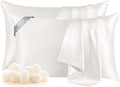 THXSILK Set of 2 100% Pure Mulberry Silk Pillowcase for Hair and Skin, Highest 6A+ Grade Mulberry Silk Pillow Case Standard Size, Real Silk Pillowcase with Zipper (White, Standard)