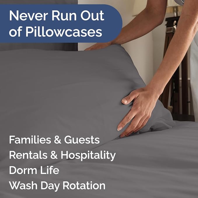 Queen Pillow Cases Set of 10 - Ultra Soft Hotel Quality Pillowcase Covers - Comfy, Cozy & Wrinkle Free - Shrink, Stain and Fade Resistant - Machine Washable Pillow Protectors - 10 Pcs Set - Dark Grey