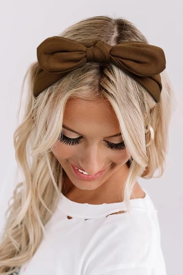 Tobeffect Bow Headbands for Women Non Slip, 3.5'' Wide Knotted Headband Hair Bands with Bows, Rabbit Ears Womens Turban Headbands Headwraps, Girls Strechy Cute Hair Accessories