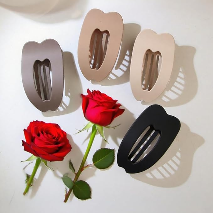 Flat Hair Clips for Women 4Pcs Matte Flat Claw Clips Strong Styling Large Hair Clips for Thick Hair and Fine Hair Strong Hold No Slip Grip Hair Claw Clips French Duckbill Hair Clip (Neutral Colors)