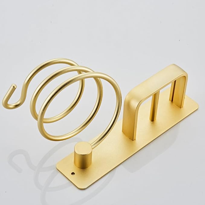 YUET Hair Dryer Holder Hairdryer Straightener Station Wall Mounted Spiral Shelf Bracket Stand Hanger Organizer Blow Storage with Cable Tidy Rack for Dressing Table Bathroom Professional Gold Brass