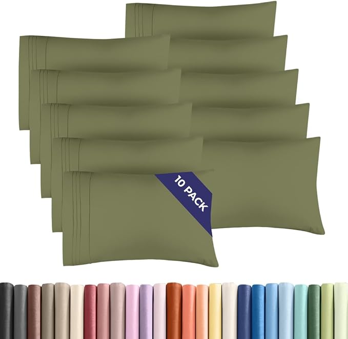 King Pillow Cases Set of 10 - Ultra Soft Hotel Quality Pillowcase Covers - Comfy. Cozy & Wrinkle Free - Shrink, Stain and Fade Resistant - Machine Washable Pillow Protectors - 10 Pcs Set - Sage Green