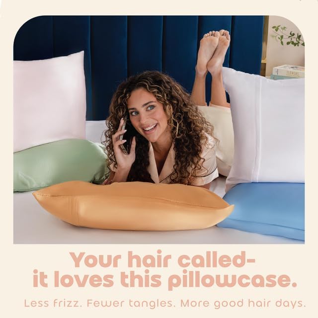 BLISSFORD Satin Pillowcase with Zipper, for Hair and Skin Care, Feels Soft and Cool Like a Silk Pillowcase, Satin Pillow Cases 2 Pack, Slik Pillow Cover, Champagne, King, Set of 2