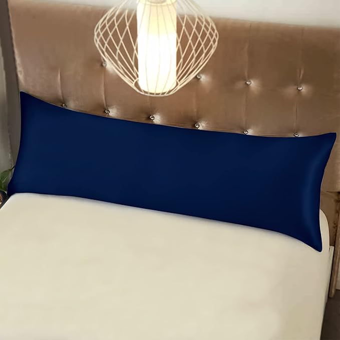NTBAY Zippered Satin Body Pillow Pillowcase, Silky Slip Cooling Body Pillow Cover, Long Side Hidden Zipper, 20x54 Inches, Navy Blue