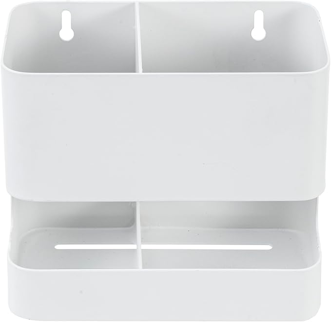 MyGift Modern Wall Mounted White Metal Hair Styling Tools and Accessories Holder with 2 Slots and Divided bottom Tray, Salon Hot Tool Organizer Rack for Blow Dryer Straightener Curling Iron