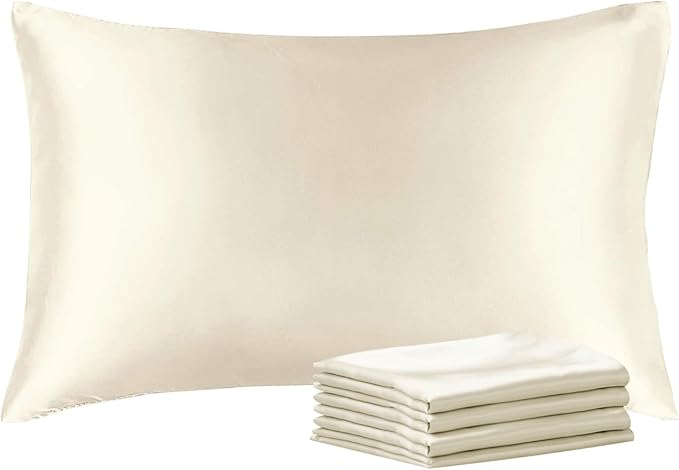 BEDELITE Satin Pillowcase with Zipper 4 Pack, Beige Pillow Cases Standard Size, Super Soft and Cooling Similar to Silk Pillow Cases, Gift for Women Men(20x26 Inches)