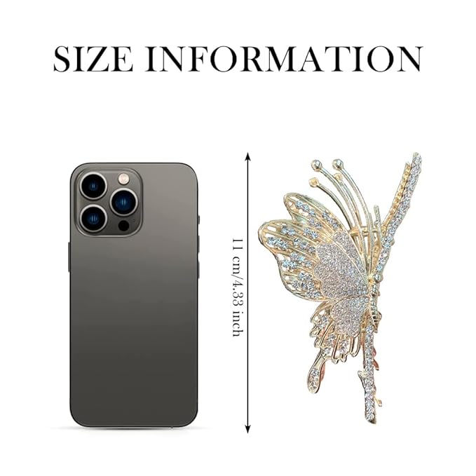 Butterfly Hair Claw Clips for Women, 2Pcs Rhinestone Large Non-Slip Strong Metal Clips for Thick Hair Styling, Hold, and Fashion Hair Accessories