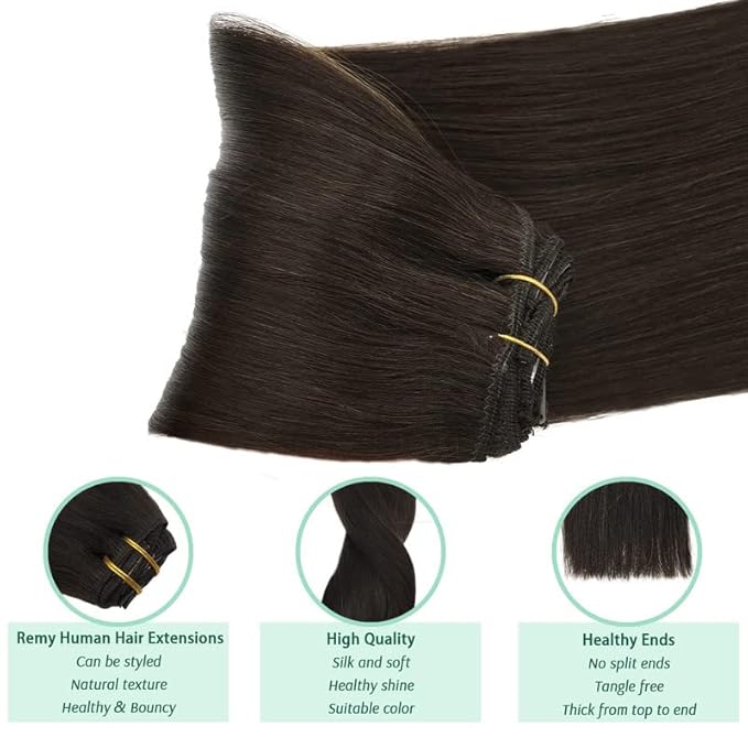 GOO GOO Clip in Hair Extensions Real Human Hair, Remy Human Hair Extensions Clip ins for Women, Natural Human Hair, 12inch 85g 7Pcs, 2A Light Brown
