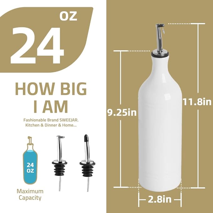 Sweejar Large Ceramic Olive Oil Dispenser Bottle, Opaque Oil Cruet Protects Oil to Reduce Oxidation, Suitable for Storage Oil, Vinegar, Soy Sauce & Other Liquids, Pack of 1, 24 Fl Oz (Turquoise)