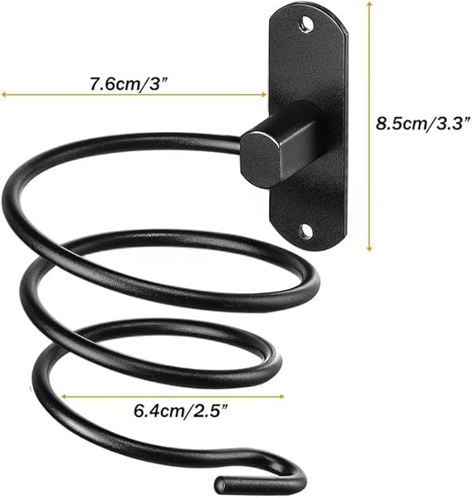 Blow Dryer Holder Wall Mounted Bathroom Hair Dryer Hanger Hair Tool Organizer for Full Size Dryer Swivel Storage Rack with Armrests for Flat Iron Curling Iron Space Saving Design (Black)