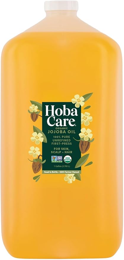 HobaCare Organic Jojoba Oil Bulk - Unrefined Carrier Oil for Soap Making, Hair, Face, Beard, Scalp, Massage, Skincare Spa - Natural, Pure, Hexane Free, Long Shelf Life (128 oz Gallon)