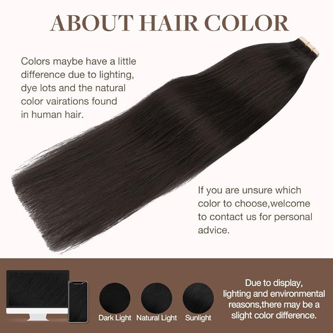 GOO GOO Tape in Hair Extensions Human Hair, 1B Natural black, 18inch 100g 40pcs, Skin Weft Seamless Invisible, Silky Straight with Thick Ends, Remy Human Hair