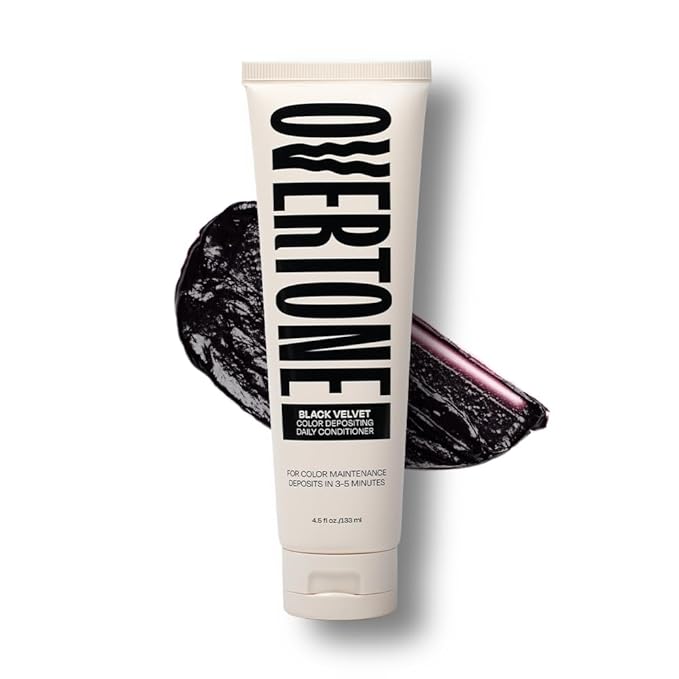 Overtone Black Velvet color depositing hair conditioner tube on a white background