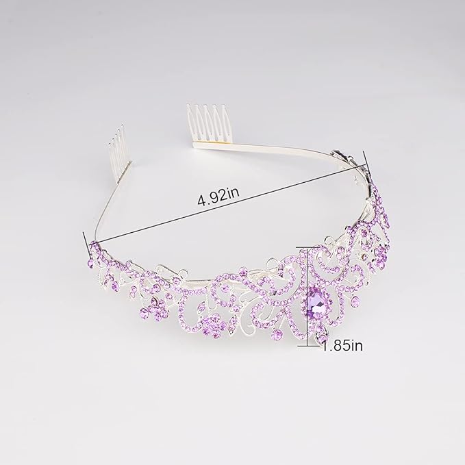 Didder Silver Tiaras and Crowns for Women - Light Purple Crystal Princess Headbands for Bridal, Wedding, Prom, Birthday Parties