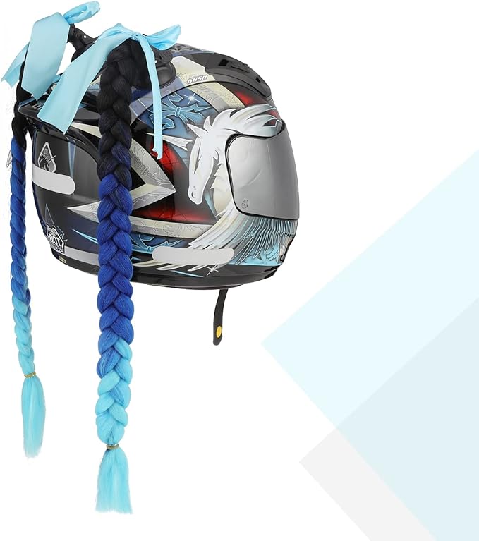 SEGO 1PCS/2PCS Helmet Pigtail Braids with Detachable Suction Cup Bowknot Ponytail Hair Many Colors (Helmet not Included)