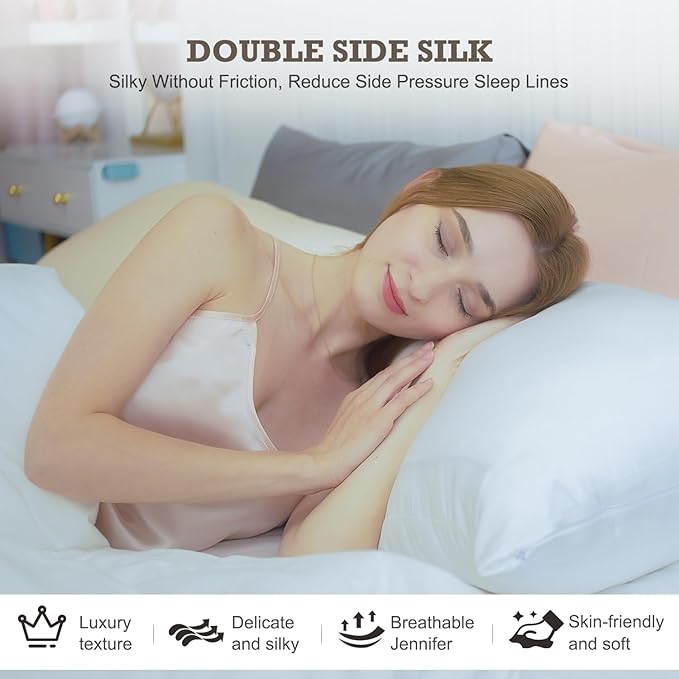 100% Mulberry Silk Pillowcase 2 Pack,Standard Size Silk Pillow Cases for Hair and Skin,Silky Smooth Bed Pillow Cover with Hidden Zipper,Natural Silk Pillow Case Set of 2 (Navy Blue, Standard 20X26)