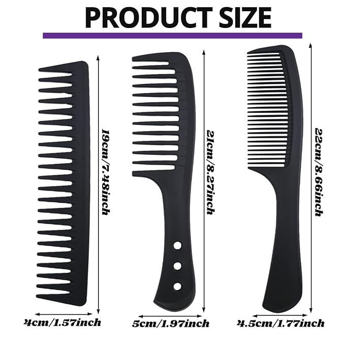 6PCS Large Wide Tooth Comb Set Detangling Shower Hair Comb Professional Carbon Fiber Cutting Comb for Women&Men's Wet Dry Curly Long Hair Anti Static Heat Resistant Comb Reduce Hair Loss and Breakage