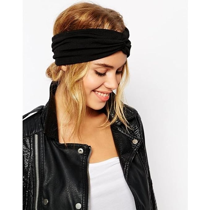 DRESHOW 4 Pack Headbands for Women Yoga Knotted Headbands Elastic Criss Cross Hair Accessories Sports Head Wrap Non Slip Black