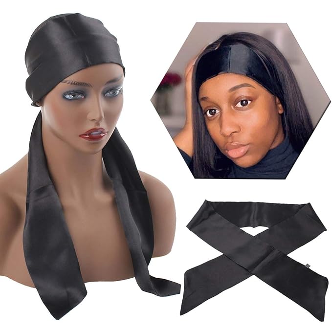 XTREND Satin Edge Scarves for Wigs Silk Headbands Soft Edge Scarf to Lay Edges for Black Women Keep Wig Secured Satin Headband for Yoga, Makeup, Facial, Sport (1 pc, Black#)