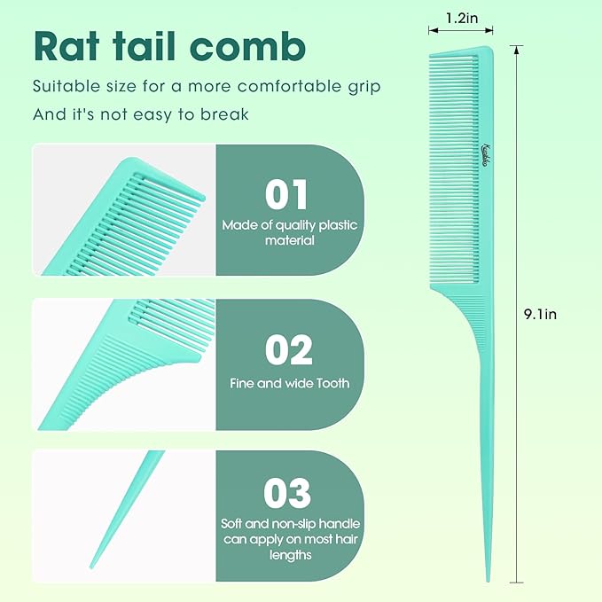 Rat Tail Comb for Women: 2pcs Fine Tooth Parting Tip Carbon Fiber Root Teasing Anti Static Combs （Green, Pink）