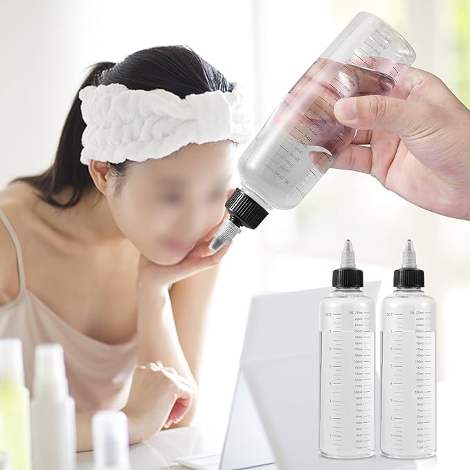 driew Applicator Bottles for Hair, 16.9oz Hair Squeeze Bottle for liquids Twist-On Top Tip Cap with Ratio Graduated Scale Color Applicator Bottle Dye Pack of 2 (8.5oz)