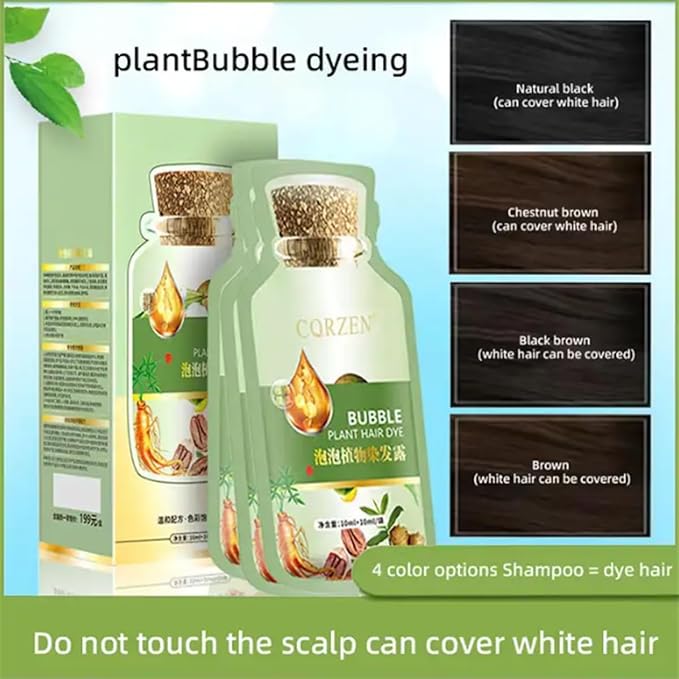 Natural Plant Hair Dye, New Botanical Bubble Hair Dye 20ml 10Packs/Box, Pure Plant Extract for Grey Hair Color Bubble Dye, Color Conditioner Shampoo (Natural Black)