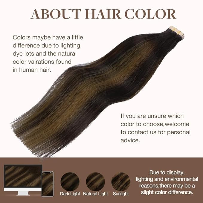 GOO GOO Tape in Hair Extensions Human Hair, 2/6/2 Balayage Dark Brown to Chestnut Brown, 22inch 100g 40pcs, Skin Weft Seamless Invisible, Silky Straight with Thick Ends, Remy Human Hair