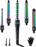 5 in 1 Curling Wand Set: Ohuhu Curling Iron Wand 5Pcs 0.35 to 1.25 Inch Interchangeable Ceramic Barrel Heat Protective Glove 2 Clips Dual Voltage Hair Curler Girls Women Mother Christmas Gift Rainbow
