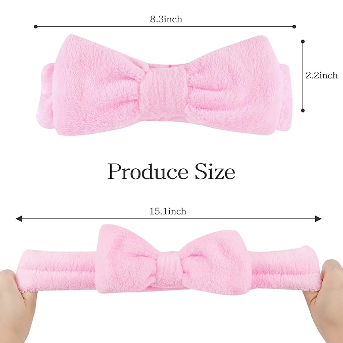 Casoty Spa Headband, 6 Pcs - Soft Coral Fleece Hair Band for Face Washing, Skin Care, Makeup, Shower, Yoga, with Bow Knot, One Size Fits All, Good Elasticity