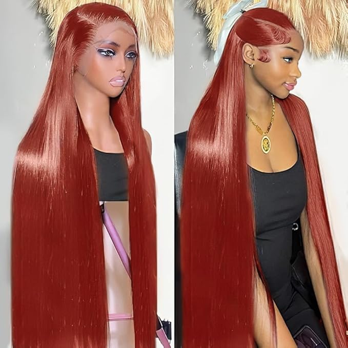 250 Density Straight Lace Front Wigs Human Hair Pre Plucked 13x4 HD Transparent Lace Front Wigs Human Hair for Women Reddish Brown Lace Frontal Wigs 33# Colored 28Inch