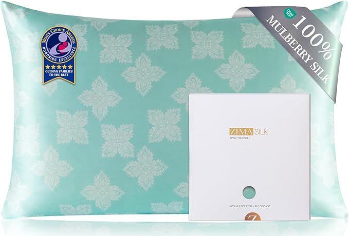 ZIMASILK 100% Pure Mulberry Silk Pillowcase for Hair and Skin Health, Soft and Smooth, Both Sides Premium Grade 6A Silk, 600 Thread Count, with Hidden Zipper, 1pc (King 20"x36", Mint Green)