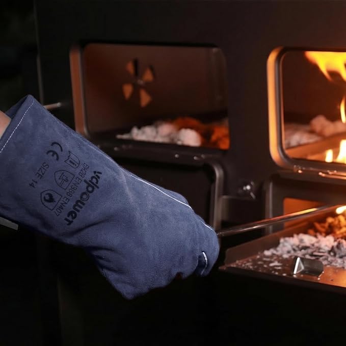 Welding Gloves Fire Heat Resistant Fireproof Leather for Welding Fire Pit Wood Stove Campfire Furnace BBQ Baking,Grill Oven Stick Mig Tig Gear Gift for Man L