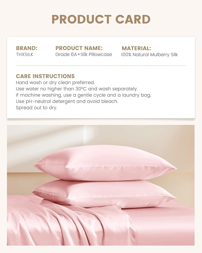 THXSILK Set of 2 Mulberry Silk Zipper Pillow Cases - Highest Grade 6A+ Pure Mulberry Real Silk Pillowcase, 19 Momme Both Sides for Hair and Skin (Light Pink, Queen Size 20"x30")